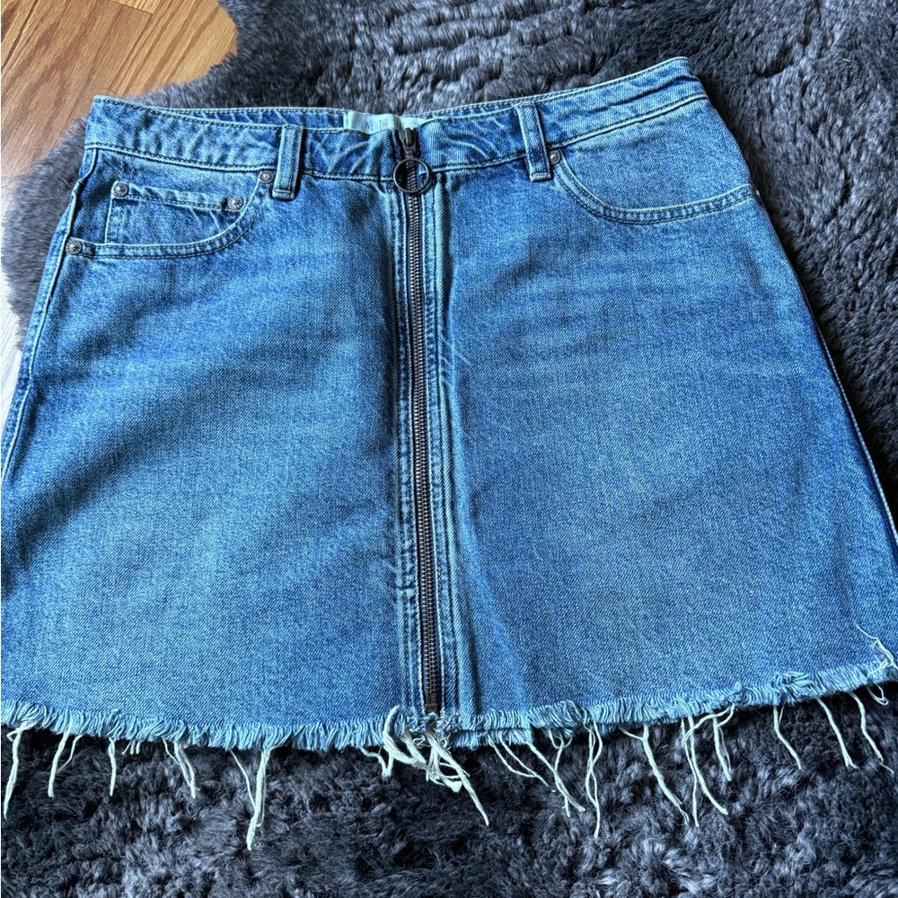 We The Free Blue Frayed Mini Skirt
